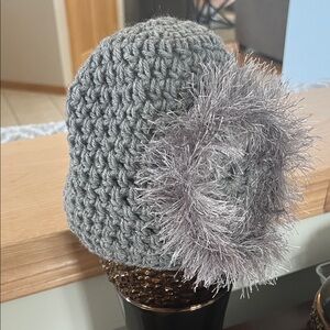 Stylish Gray Knit Beanie with Fluffy Pom - Crochet Winter Hat